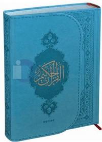 Kur'an-ı Kerim (Orta Boy) Turkuaz Termo Deri Miklaplı Mıknatıslı Bilgisayar Hatlı