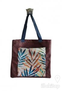 Bordo Renkli Yapraklar Cepli Bez Çanta Kod - 220009
