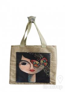 Kelebek Gözlü Cepli Bez Çanta Kod - 220010