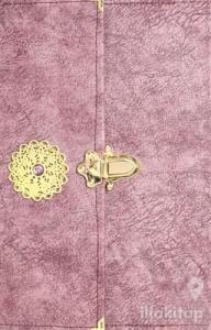 Kur'an-ı Kerim Hatim Çantalı Nubuk Kadife Orta Boy (Mor Kapak) (Ciltli)