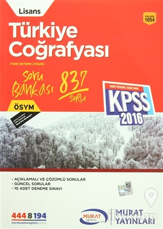2016 KPSS Lisans Türkiye Coğrafyası Soru Bankası