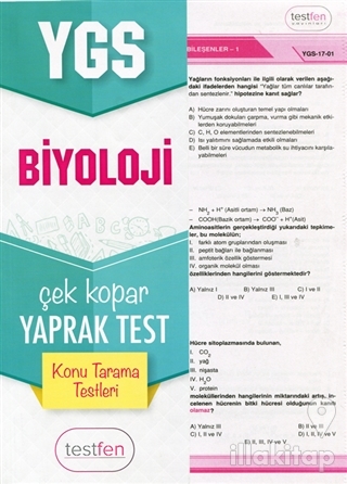 2018 YGS Biyoloji Konu Tarama Yaprak Testleri