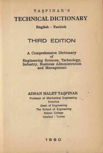 Taşpınar's Technical Dictionary English-Turkish Vural Savaş Taşpınar T