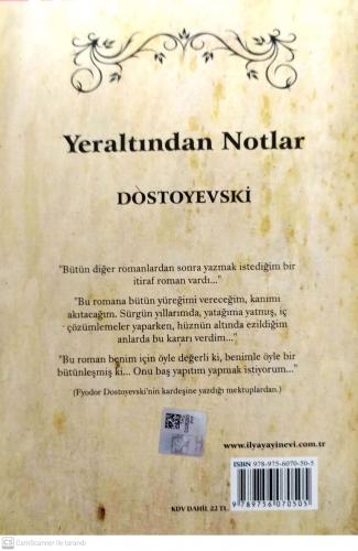 Yeraltından Notlar Dostoyevski İlya İzmir Yayınevi
