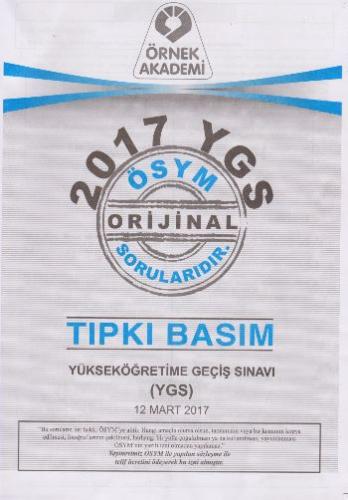 ÖSYM YGS 2017 Soru Kitapçığı (Tıpkı Basım) Komisyon