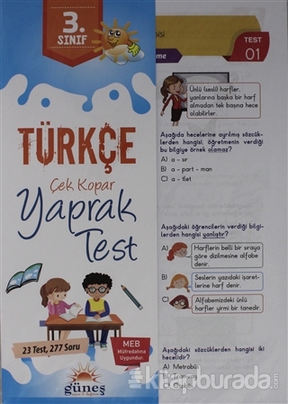 3. Sınıf Türkçe Çek Kopar Yaprak Test