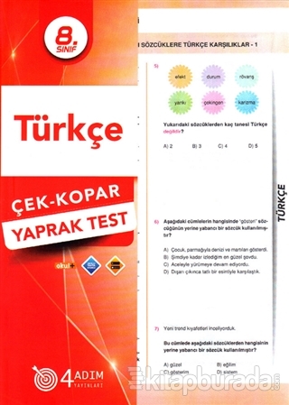 8. Sınıf Türkçe Çek-Kopar Yaprak Test Kolektif