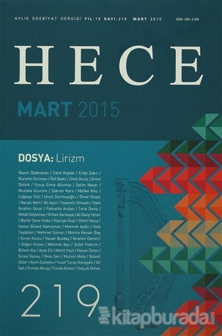 Hece Aylık Edebiyat Dergisi Sayı: 219 - Mart 2015 Kolektif