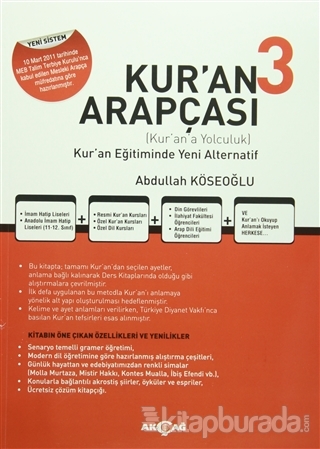 Kur'an Arapçası 3 (Kitap + Çözüm Kitabı) Abdullah Köseoğlu