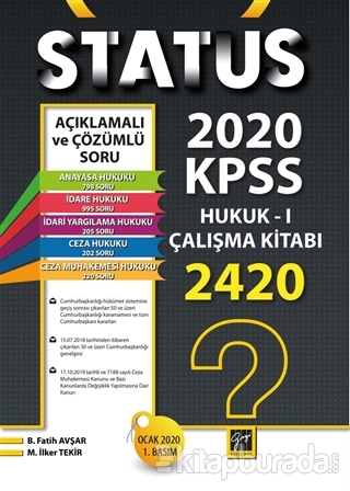Status 2020 Kpss Hukuk - 1 Çalışma Kitabı B. Fatih Avşar