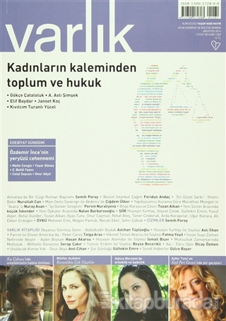Varlık Aylık Edebiyat ve Kültür Dergisi Sayı: 1283 - Ağustos 2014