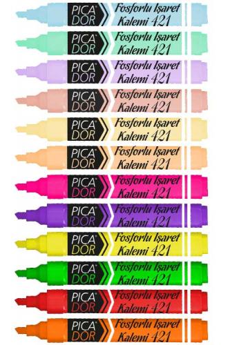 Picador 421 Neon ve Pastel Fosforlu İşaretleme Kalemi Seti 12 Renk