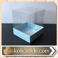 Altı Mavi Karton Şeffaf Kapaklı Asetat Kutu 9x9x10 cm