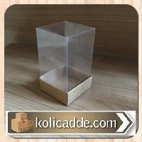 Altı Kraft Kartondan Şeffaf Kapaklı Asetat Kutu 5x5x8 cm