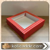 Şeffaf Pencereli Büyük Kırmızı-Beyaz Çizgili Kutu 25x25x5 cm