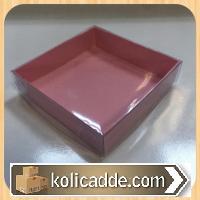 Altı Pembe Kartondan Şeffaf Kapaklı Asetat Kutu 8x8x2 cm