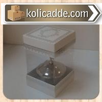 Asetat Gövdeli Çift Kapaklı Gümüş Baskılı Beyaz Kutu 8x8x12 cm.
