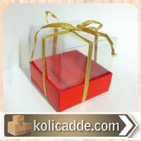 Asetat Kapaklı Kırmızı Karton Kutu 10x10x10 cm