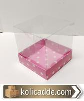 Pembe Puanlı Karton Kutu Asetat Kapaklı 12x12x15 cm