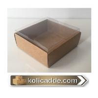 Altı Amerikan Kraft Kutu Üstü Asetat Kapak 6x6x2.5 cm