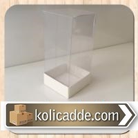 Beyaz Karton Kutu Asetat Kapaklı 7x7x12 cm.