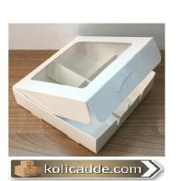 Altı Beyaz 4 Bölmeli Asetat Pencereli Karton Kutu 12x12x3 cm