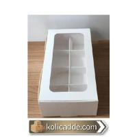 Altı Beyaz 8 Bölmeli Asetat Pencereli Karton Kutu 20x10x5 cm