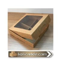 Altı Kraft 4 Bölmeli Asetat Pencereli Karton Kutu 10x10x3 cm