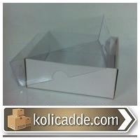 Karton Kutu Şeffaf Kapaklı 9x9x3 cm Beyaz