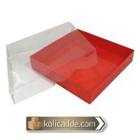 Asetat Kapaklı Altı Kırmızı Karton Kutu 20x20x3 cm