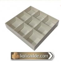 asetat kapaklı 9 bölmeli beyaz kutu 15x15x3