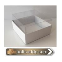 Altı Beyaz Karton Üstü Şeffaf Asetat Kutu 8x8x4 cm Altı Beyaz Karton Üstü Şeffaf Asetat Kutu 8x8x4 cm