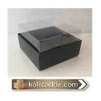 Altı Siyah Karton Üstü Şeffaf Asetat Kutu 8x8x4 cm