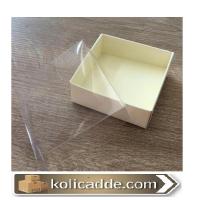 Mermer Desenli Asetat Kapaklı Krem Kutu 8x8x3 cm