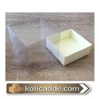 Mermer Desenli Asetat Kapaklı Krem Kutu 8x8x8 cm