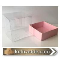 Asetat Kapaklı Pembe Kutu 9x9x7 cm