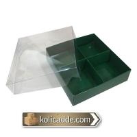 Asetat Kapaklı Yeşil Kutu 4 Bölmeli 20x20x3