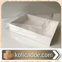 Beyaz Karton Kutu Asetat Kapak 12x15x3 cm.