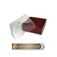 Bordo Karton Kutu Şeffaf Kapaklı 8x8x3 cm