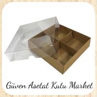 Asetat Kapaklı Kraft Kutu 4 Bölmeli 20x20x3 Asetat Kapaklı Kraft Kutu 4 Bölmeli 20x20x3