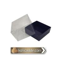 Lacivert Karton Kutu Şeffaf Kapaklı 8x8x8 cm