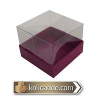 Alt Mor Karton Üst Asetat Kapak Kutu 7x7x7 cm Alt Mor Karton Üst Asetat Kapak Kutu 7x7x7 cm