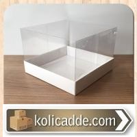 Asetat Kapaklı Beyaz Karton Kutu 15x15x10 cm Asetat Kapaklı Beyaz Karton Kutu 15x15x10 cm