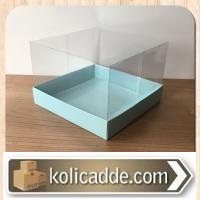 Asetat Kapaklı Altı Mavi  Karton kutu 15x15x12 cm