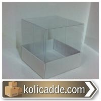 Asetat Kapaklı Beyaz Karton Kutu 8x8x8 cm