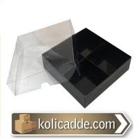 Altı Siyah Asetat Kapaklı 4 Bölmeli Karton Kutu 12x12x3 cm