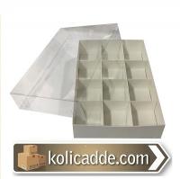 Altı Beyaz Asetat Kapaklı12 Bölmeli Karton Kutu 20x25x5 cm