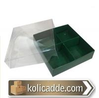 Altı Yesıl Asetat Kapaklı 4 Bölmeli Karton Kutu 15x15x3 cm