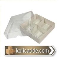 Altı Beyaz Asetat Kapaklı 4 Bölmeli Karton Kutu 12x12x3 cm Altı Beyaz Asetat Kapaklı 4 Bölmeli Karton Kutu 12x12x3 cm