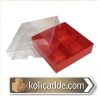 Altı Kırmızı Asetat Kapaklı 4 Bölmeli Karton Kutu 12x12x3 cm Altı Kırmızı Asetat Kapaklı 4 Bölmeli Karton Kutu 12x12x3 cm